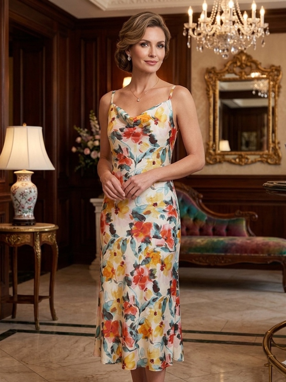 Floral Slip Midi Dress in Multi - Unbranded